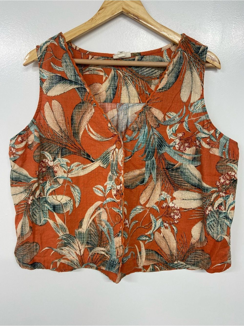 a.n.a Women's Cropped Tropical Floral Print Vest Shirt Size XXL
